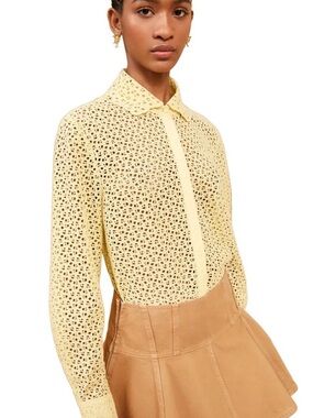 Ulla Johnson Women’s eyelet Abbott Blouse in Pale Yellow